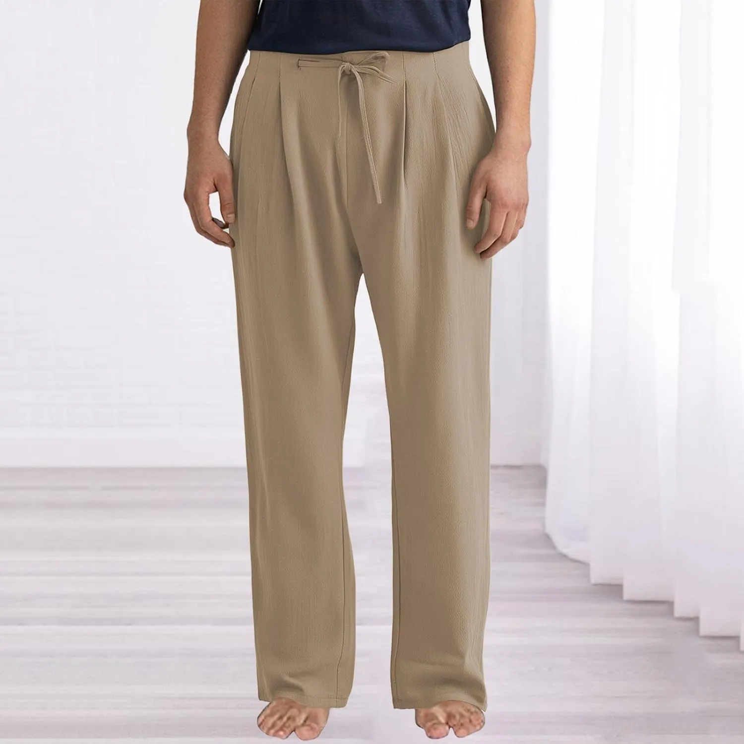 ZYXTIM Linen Casual Foraml Trousers for Men Elastic Waist Loose Smart Work Pants Plus Size Summer Hawaiian Travel Outfits