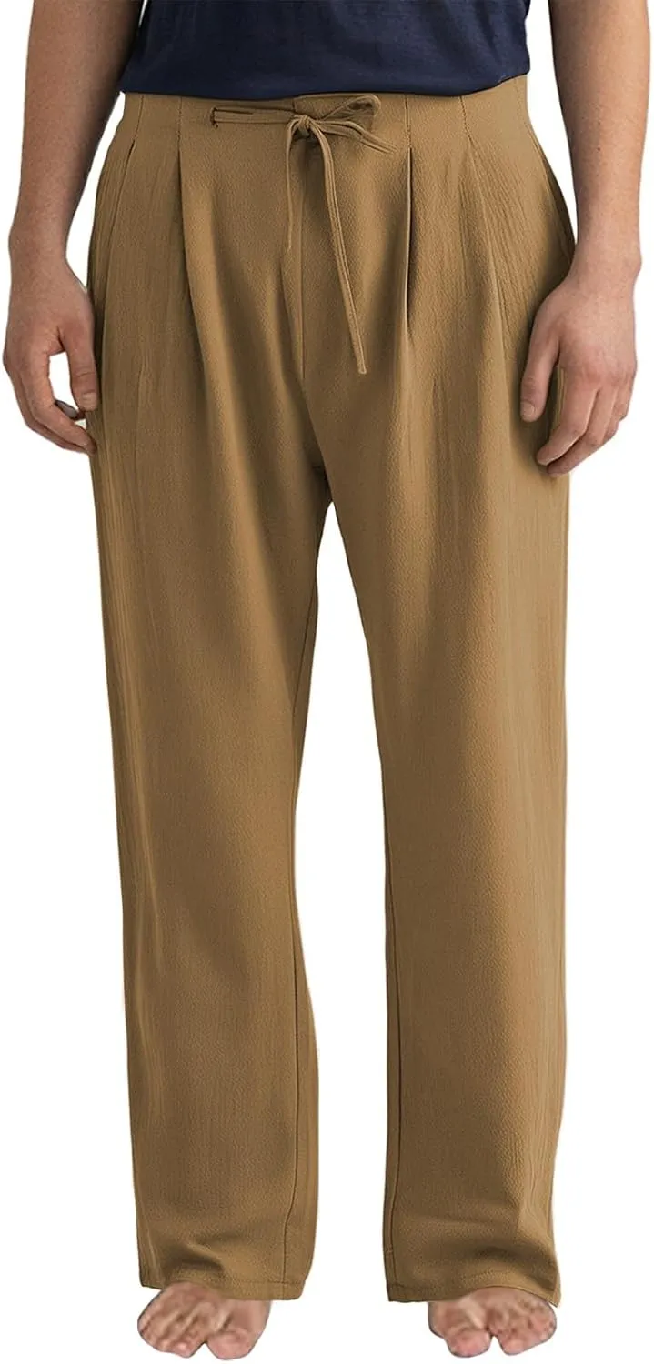 ZYXTIM Linen Casual Foraml Trousers for Men Elastic Waist Loose Smart Work Pants Plus Size Summer Hawaiian Travel Outfits
