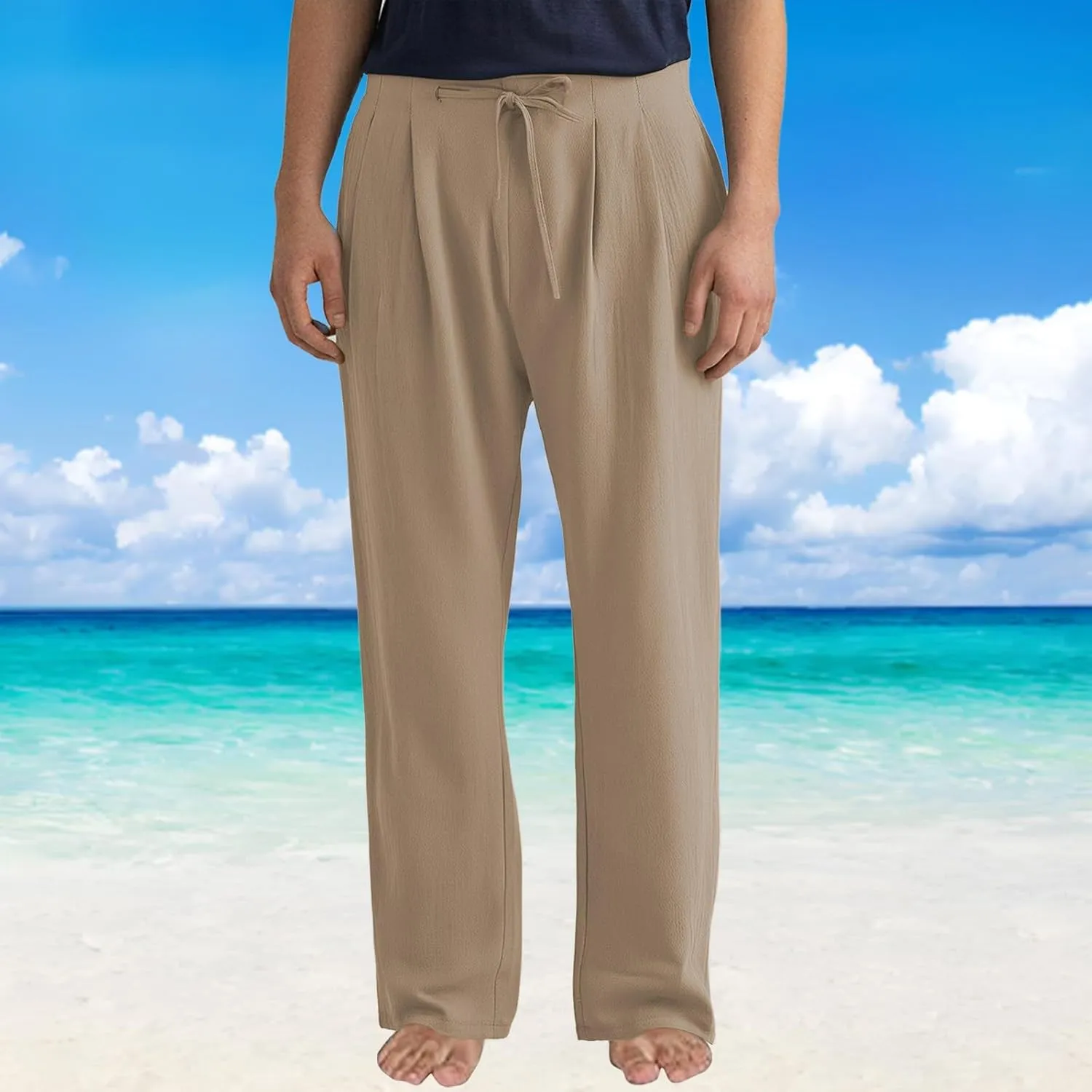 ZYXTIM Linen Casual Foraml Trousers for Men Elastic Waist Loose Smart Work Pants Plus Size Summer Hawaiian Travel Outfits